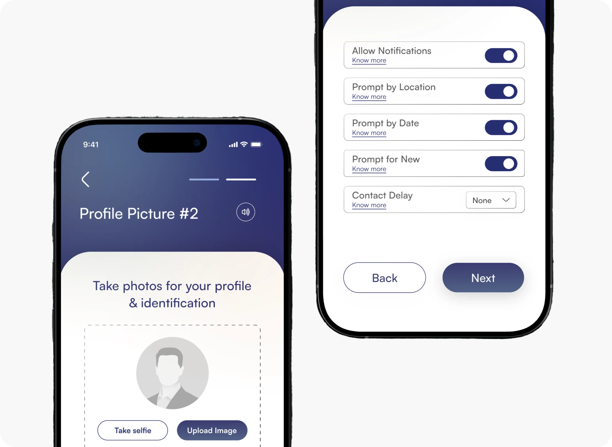 Profile setup and notification preference screens