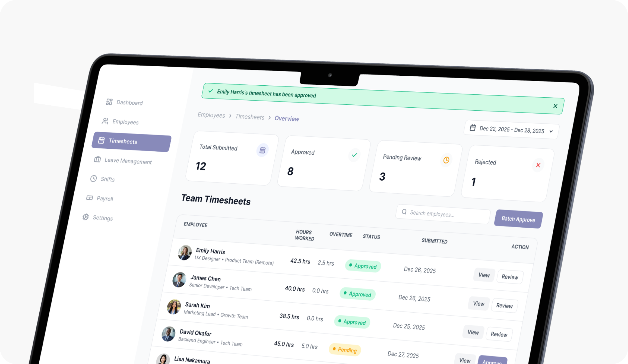 Team timesheets awaiting approval